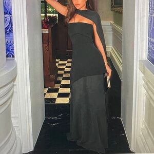 Black One-Shoulder Cape Evening Dress